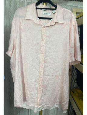 Cubavera Men's XL Shirt Pink Linen Blend Short Sleeve Button Up Casual Beach EUC